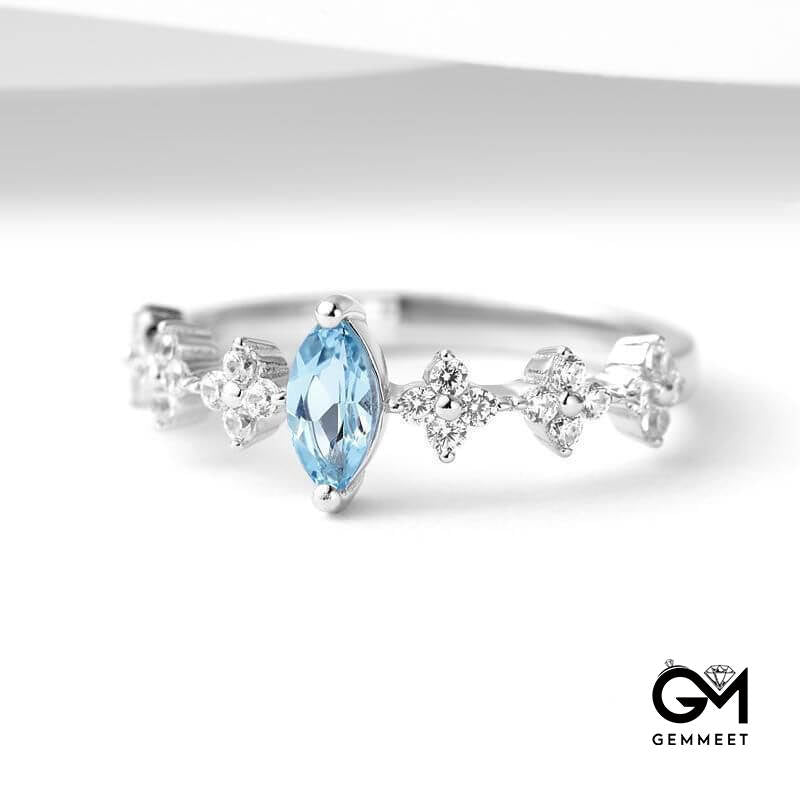 White Gold Aquamarine Crown Ring