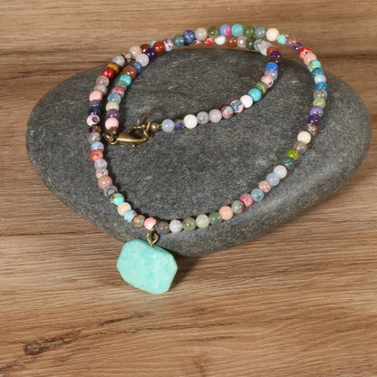 Geometric Amazonite Pendant Choker Mala Jewelry Necklace