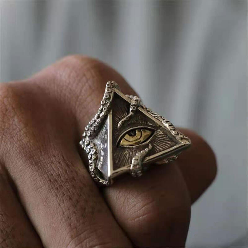 Retro Men's All-Seeing Eye Octopus Ring