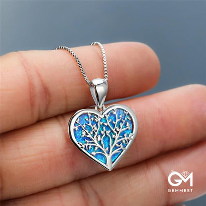 Tree of Life Opal Heart Necklace