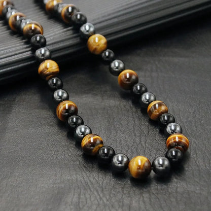 Healing Crystal Obsidian Tiger Eye Hematite Beads Necklace