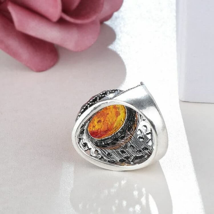 Antique Silver Plated Amber Ring