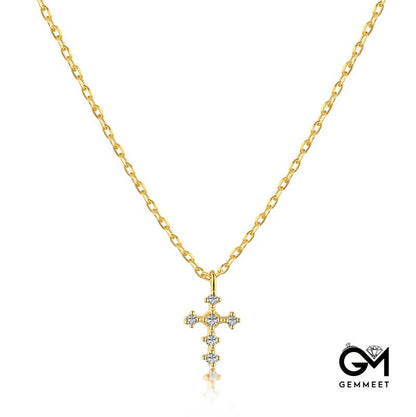 S925 Sterling Silver Starlight Love Cross Zircon Necklace