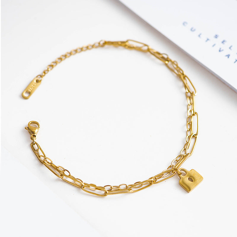 Minimalism 2 Layers Lock Shape Pendant Chain Bracelet