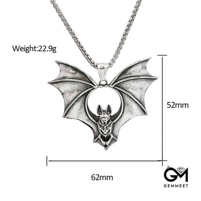 Punk Stainless Steel Vintage Bat Pendant Necklace