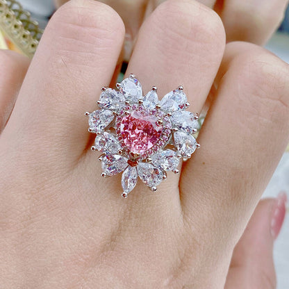 Cluster Set Imitation Natural Argyle Pink Diamond Jewelry Sweet Cool Heart Shape Pink Diamond Ring