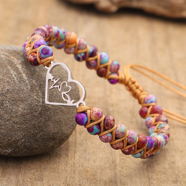 Bohemia Handwoven Purple Emperor Stone Hollow Heart Bracelet