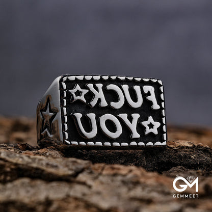 Simple Rectangular Letter Stainless Steel Ring