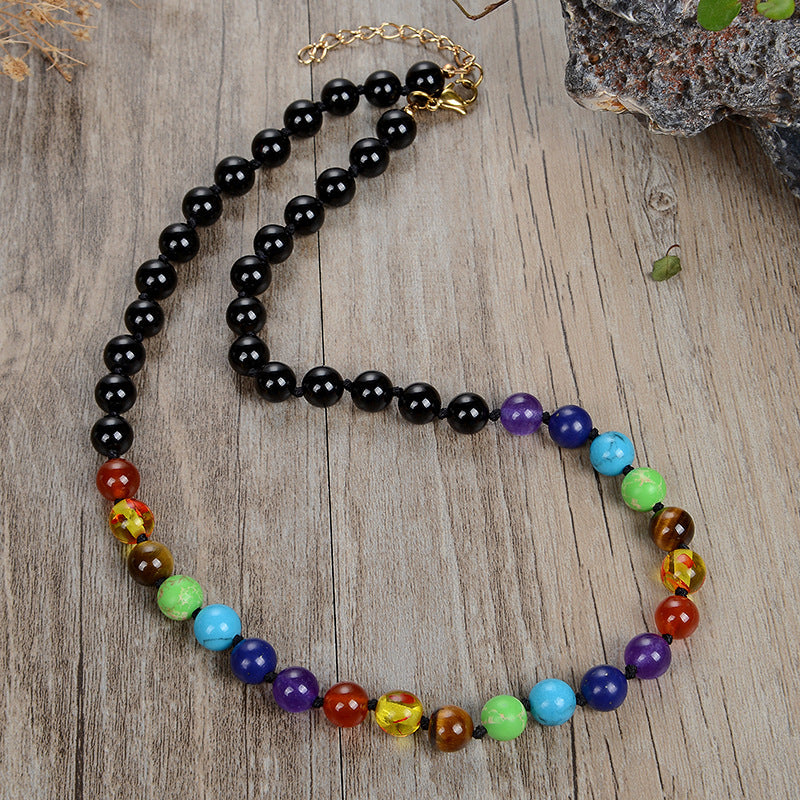 Fashion Colorful Lucky Stones Stainless Steel Accessories Necklace