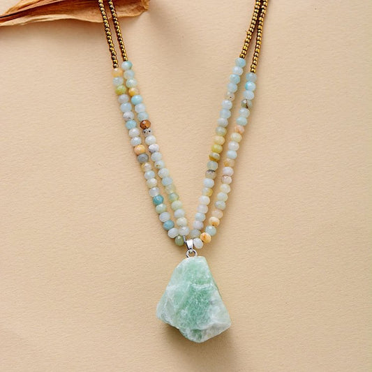 Amazonite Pendant Double Chain Necklace