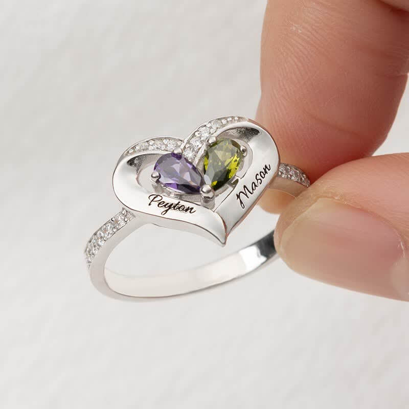 Personalized Birthstone Couple 2 Names Ring