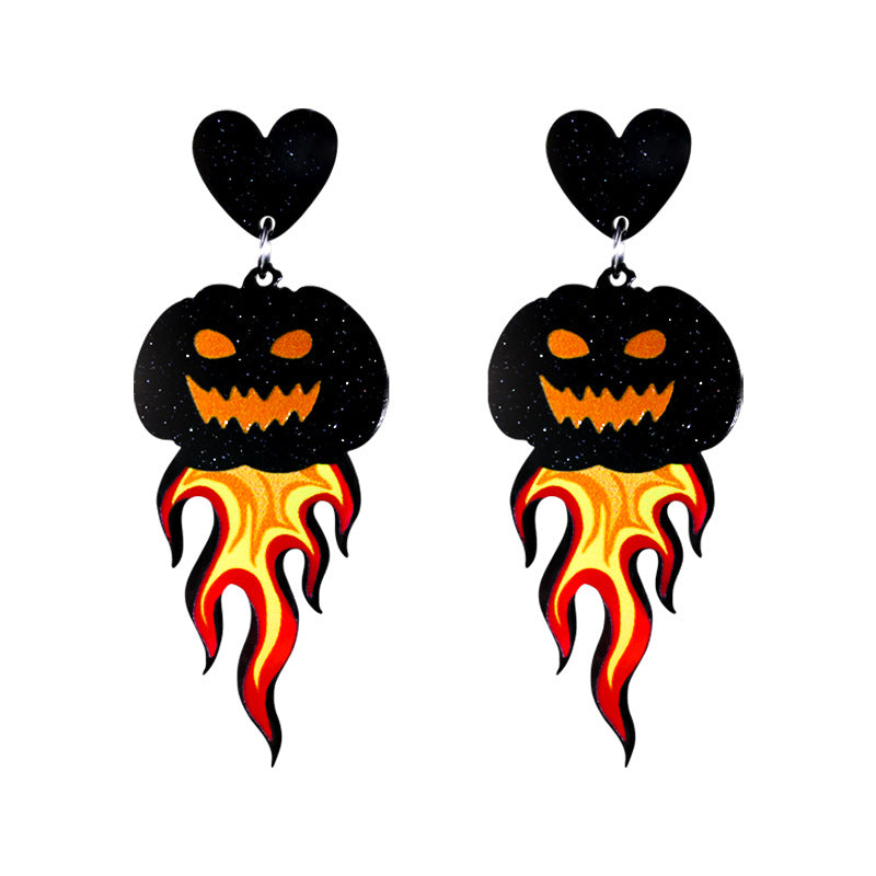 Halloween Flame Demon Pumpkin Head Acrylic Earrings