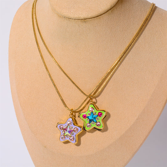 Cute Star Shape Heart Totem Pendant Necklace