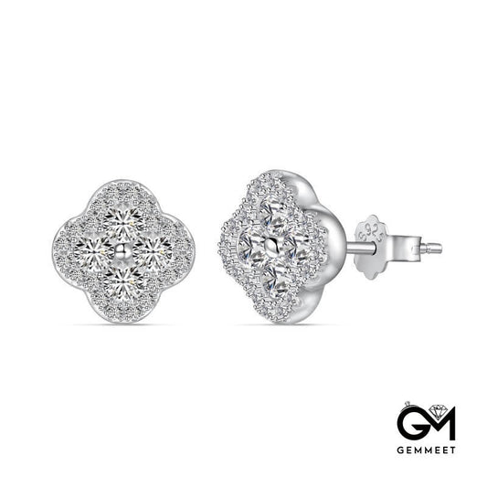 S925 Sterling Silver Leaf Flower Zircon Earrings