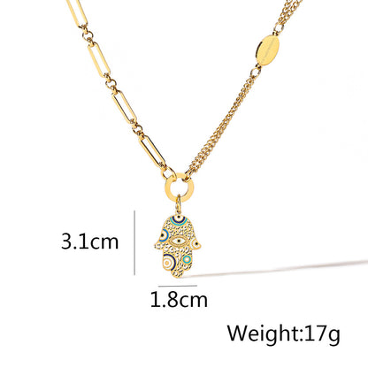 Hamsa & Heart Shape Pendant Chain Necklace