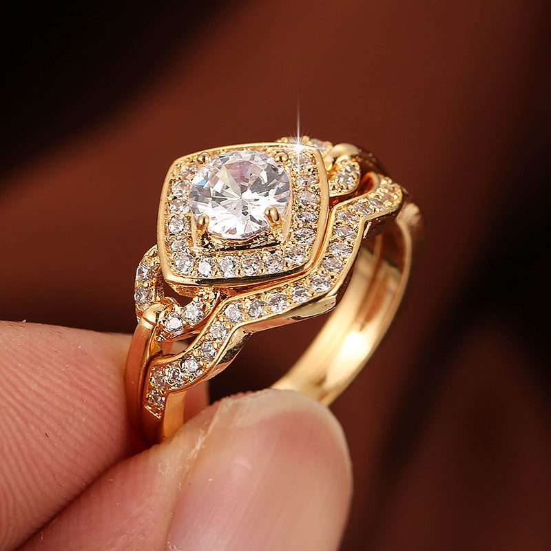 Rhombus Square Halo White Zircon Ring