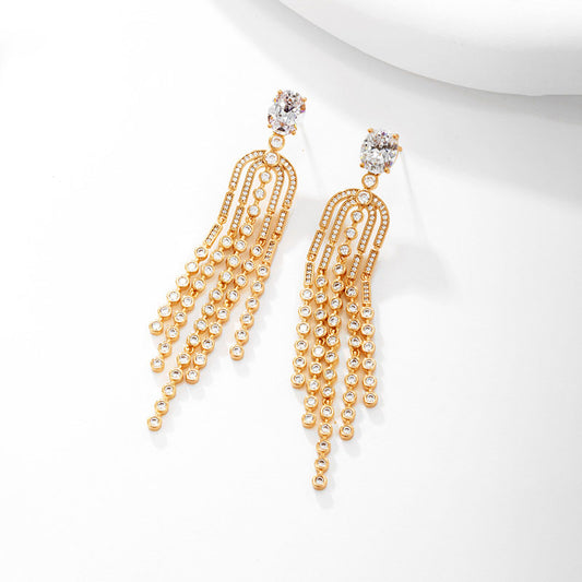 Retro Long Tassel Light Luxury Temperament Fully Inlaid Zircon Earrings