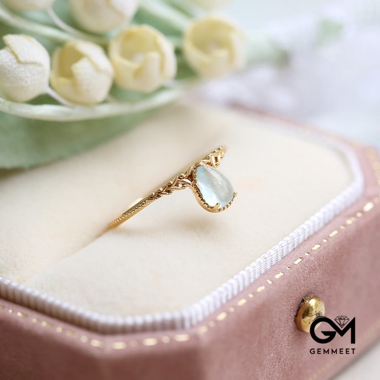 Natural Aquamarine Water Drop Leaf Ring