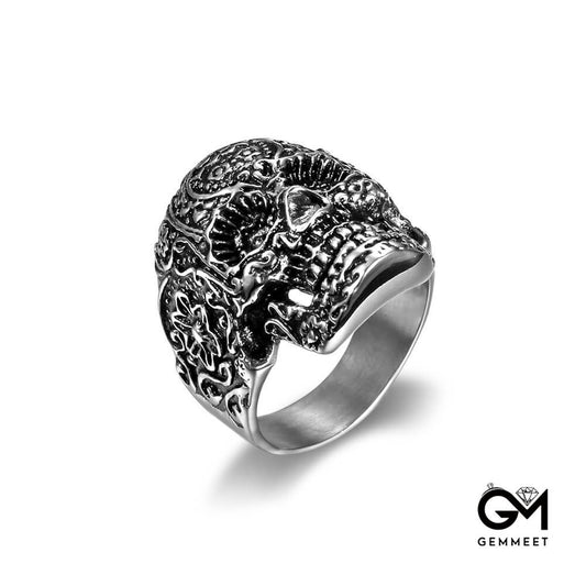 Stainless Steel Sculpted Skull Ring