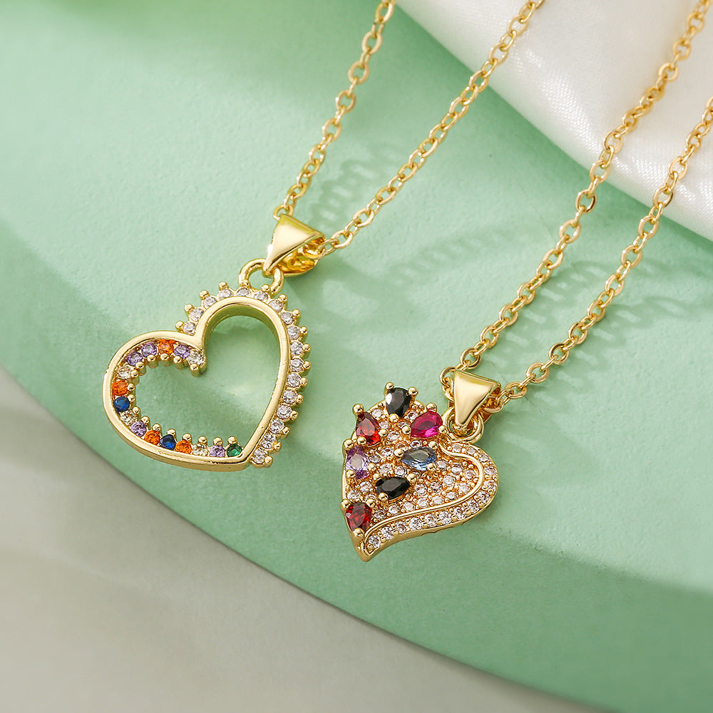 Color Stones Heart Shape Pendant Necklace