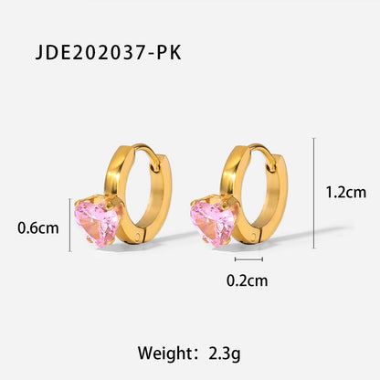 Heart Shape Green & Pink Crystal Hoop Earrings