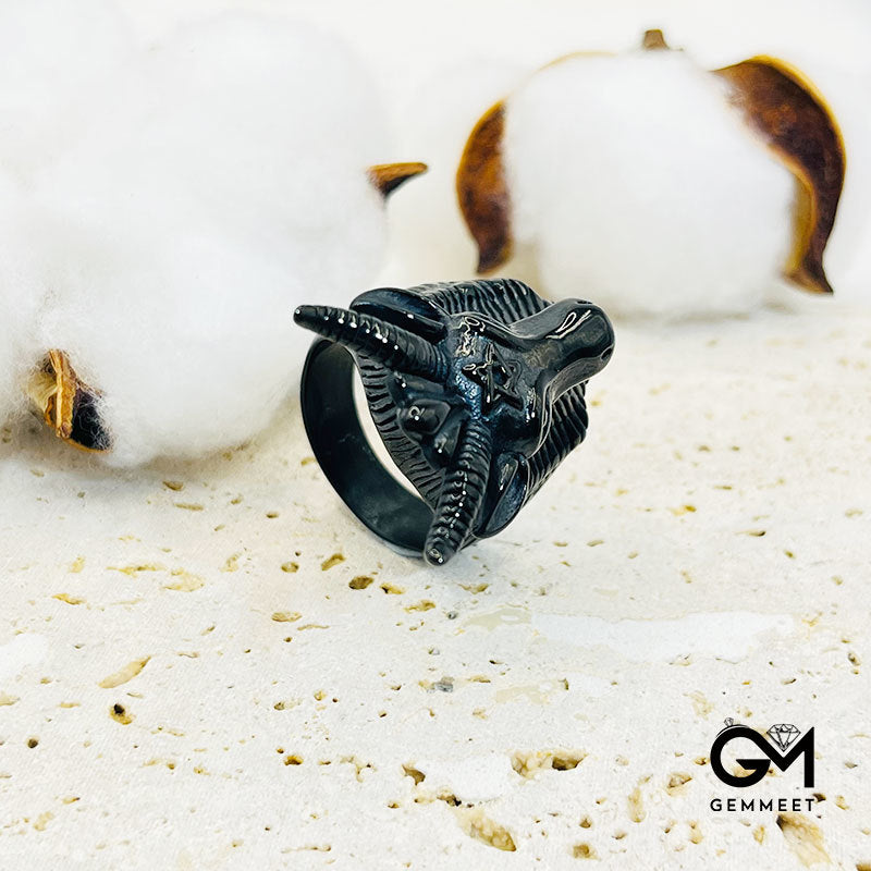 Stainless Steel Pentagram Satan Sheep Animal Ring