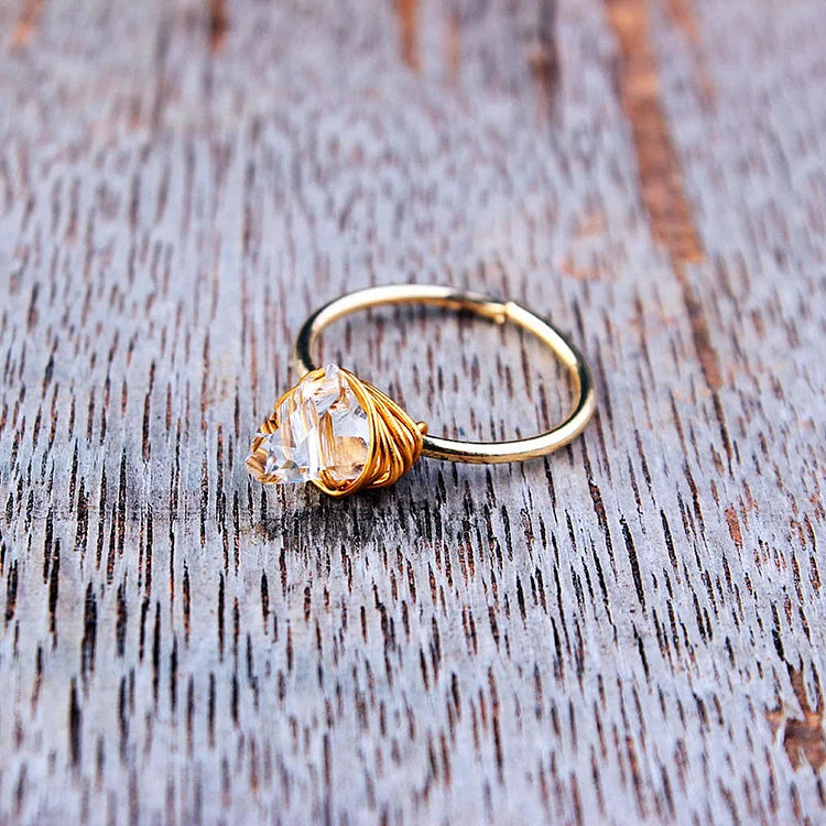 Handmade Natural Stone Crystal Wire Wrap Ring