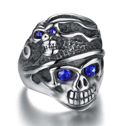 Men Stainless Steel With Sapphire Biker Skull Ring