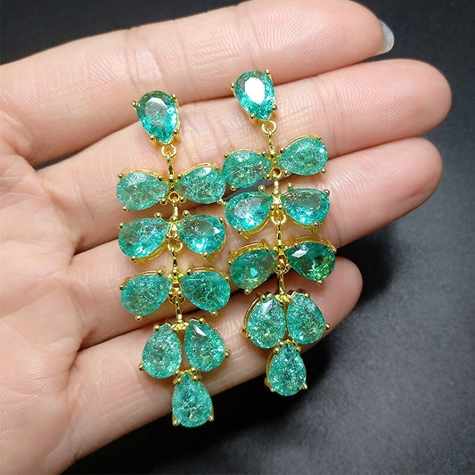 Peacock Green Cracked Diamond Earrings Ice Flower Grape Earrings