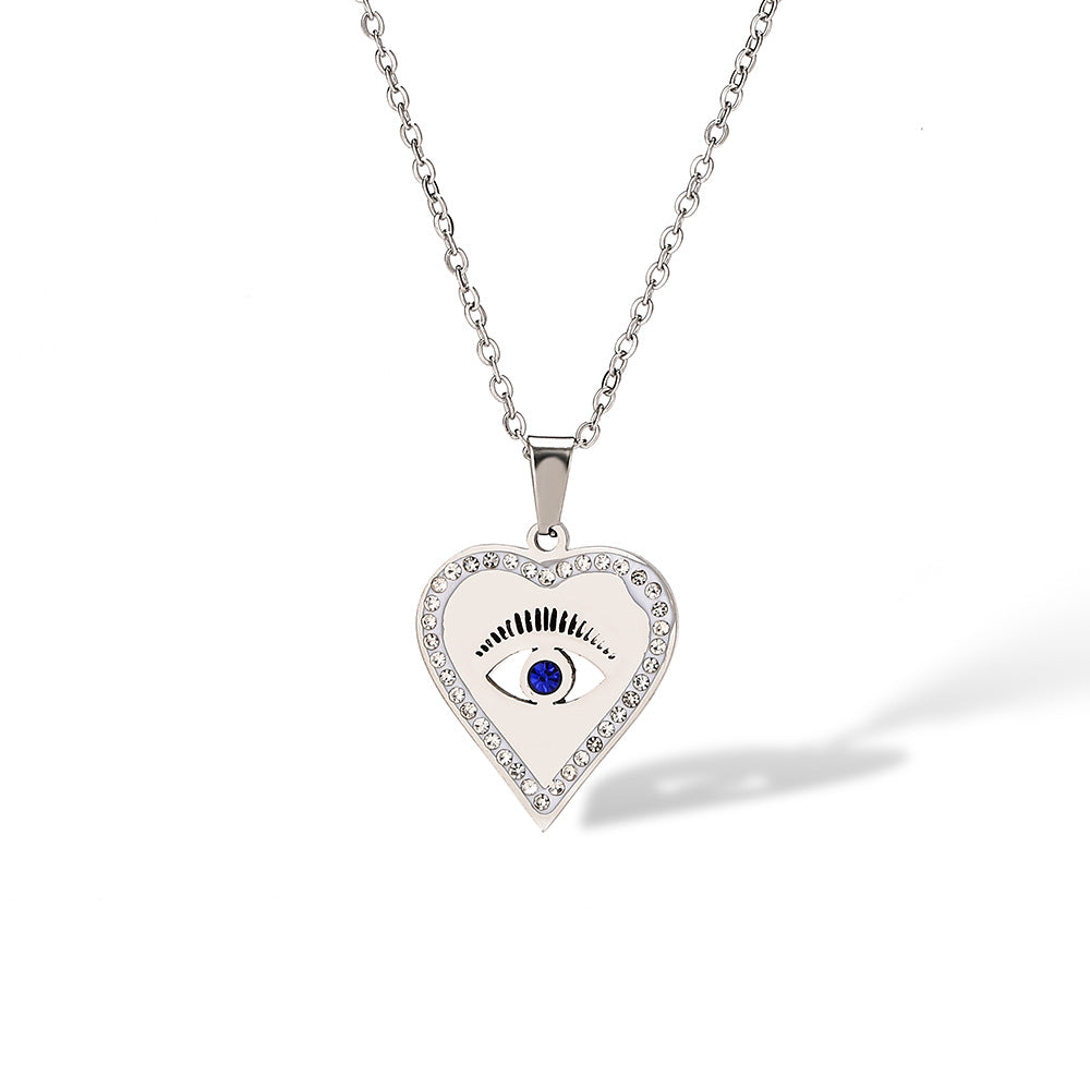 Evil Eye Heart Shape Hollow Halo Pendant Necklace