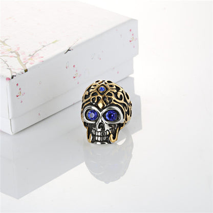 Skull Set with Red and Blue Zircon Punk Rock Ring