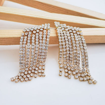 Fashionable and Simple Personality Inlaid Zircon Tassel Earrings