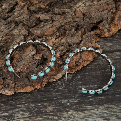 Natural Turquoise C Large Hoop Earrings