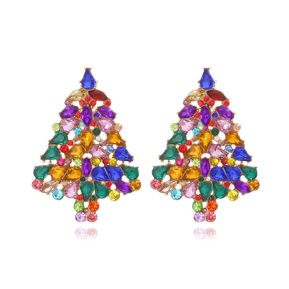 Christmas Earrings Colorful Zircon Christmas Tree Earrings Retro Temperament Alloy Full Inlaid Zircon Earrings