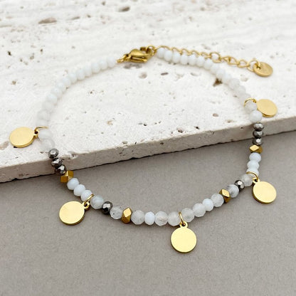 Natural Stone Beaded Titanium Disc Charm Bracelet