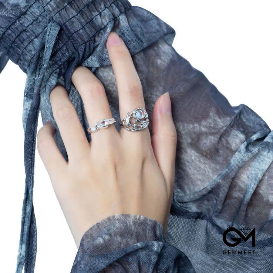 Irregular Branch Pattern Moonstone Ring