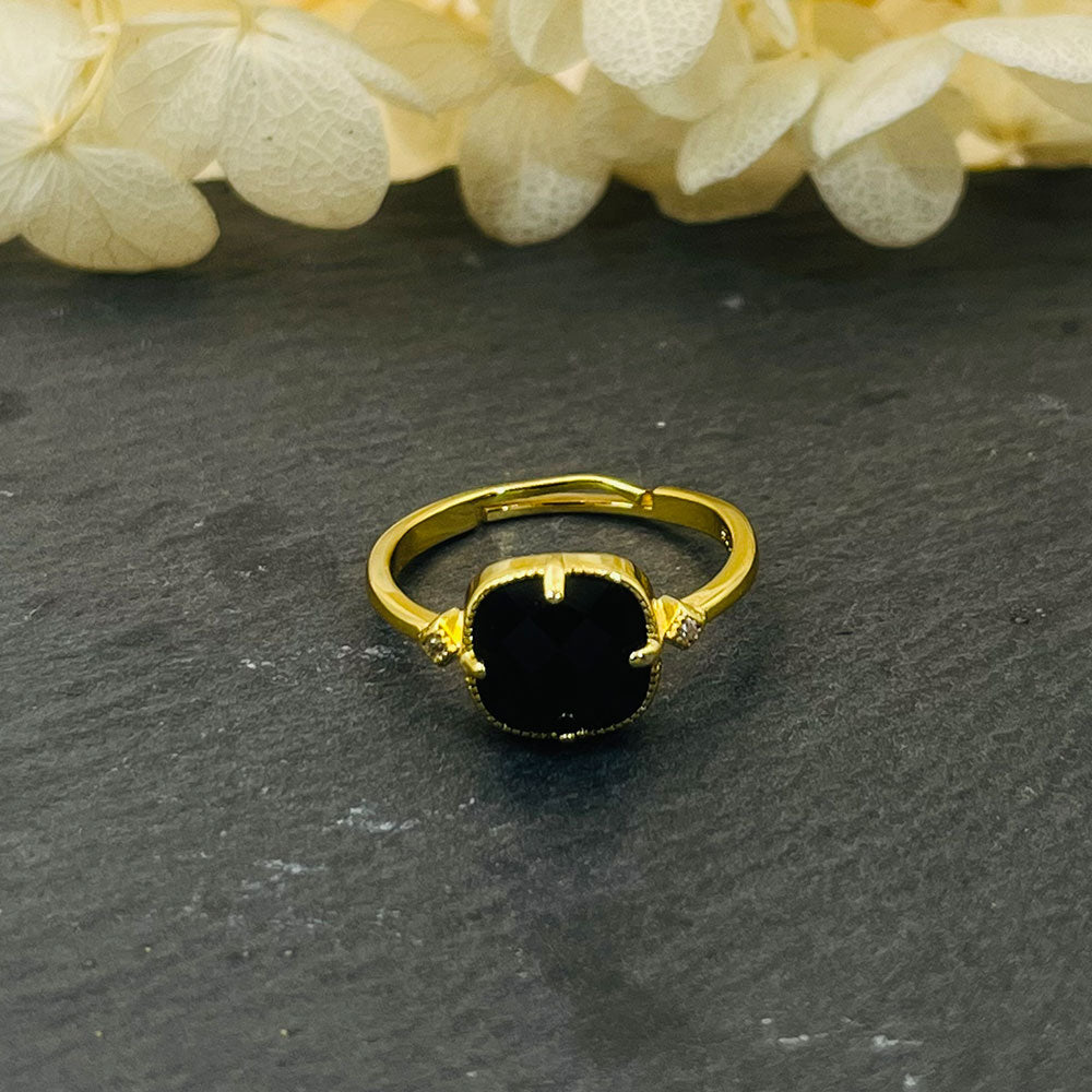 Square Black Onyx Rose Faceted Vintage Ring