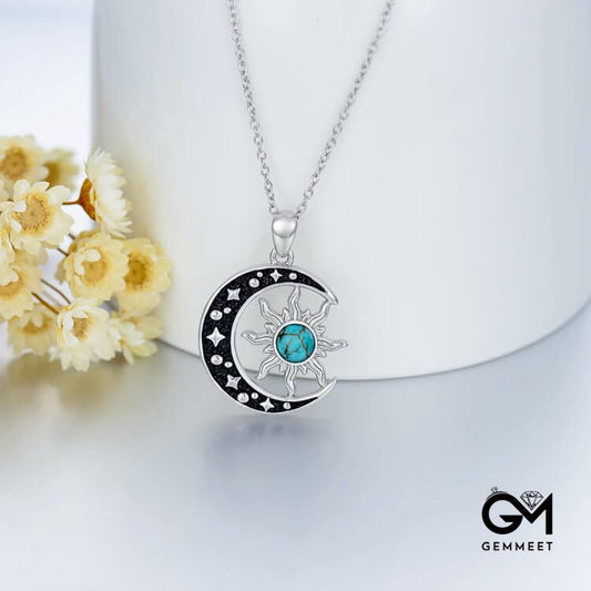 Turquoise Moon Sun Pendant Necklace