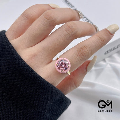 S925 Sterling Silver Pink Round Drop Ring