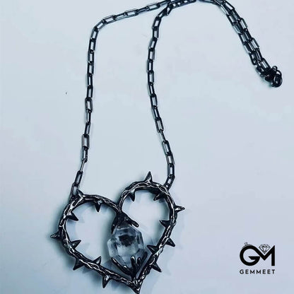 "Witch's Heart"-Clear Crystal Thorn Heart Necklace