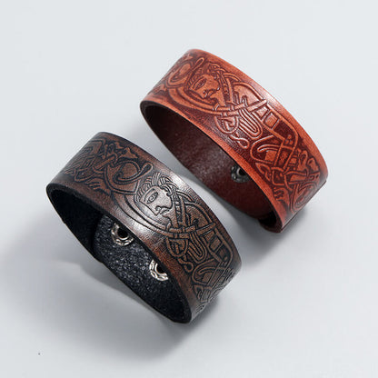 Embossed Pattern Retro Leather Trendy Bracelet