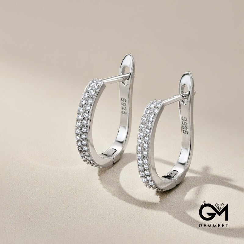 S925 Sterling Silver Round Zirconium U-shaped Earrings