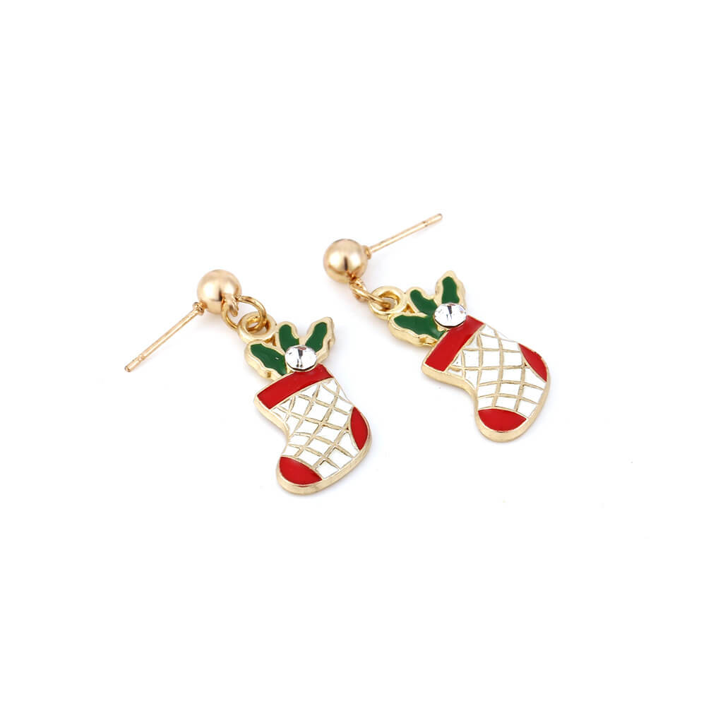 Christmas Boots Earrings Simple All-match Alloy Drop Oil Inlaid Zircon Christmas Socks Personality Cute Earrings