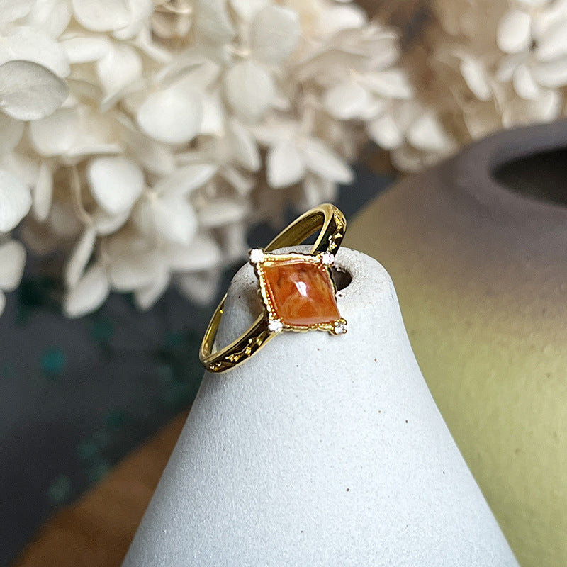 Vintage Imitation Red Amber Gold Plated Ring