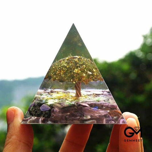 Tree of Life Peridot With Charoite Orgone Pyramid