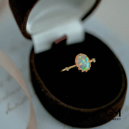 Retro Gold Opal Adjustable Ring