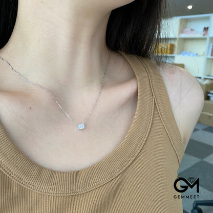 S925 Silver Rectangular Single Zircon Necklace