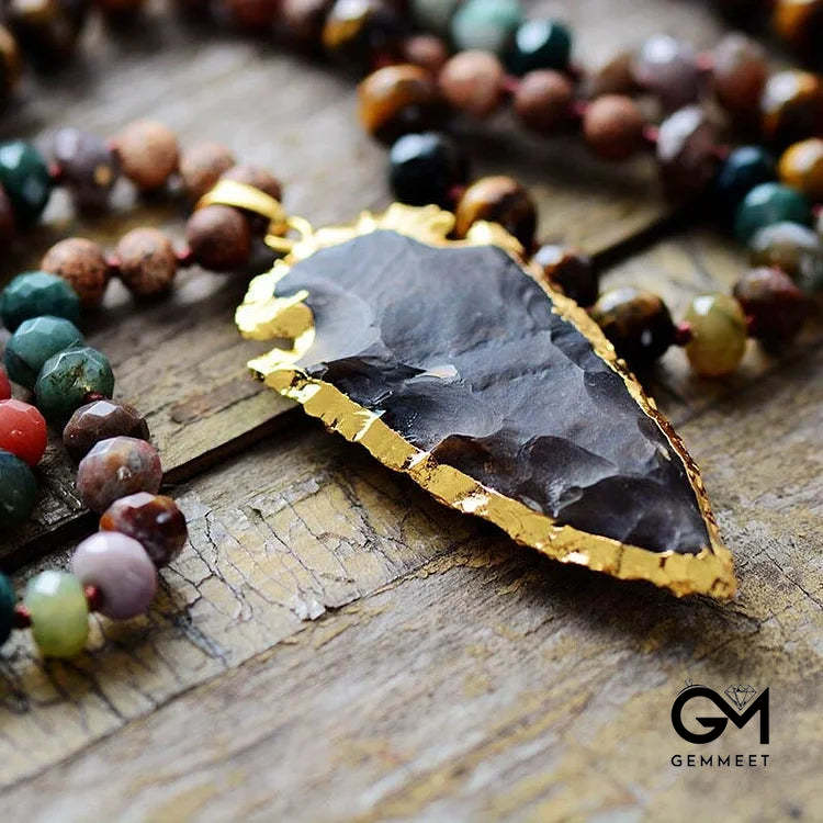 Creative Tiger Eye Obsidian Arrow Pendant Horse-drawn Necklace