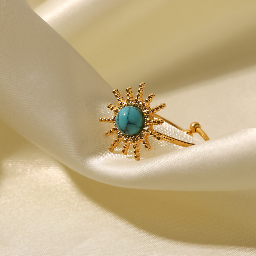 French Vintage Natural Stone Sun Shape Ring