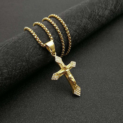 Hip Hop Gold Plated Cross Jesus Pendant with Zirconia